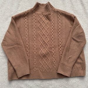 LOFT Taupe Cable Knit Turtleneck Sweater